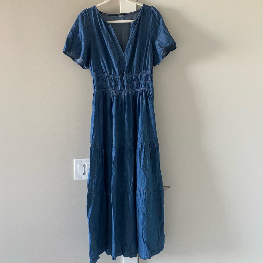 Tommy Hilfiger Chambray Maxi Tiered Dress Size 12 Western Rodeo Vacation